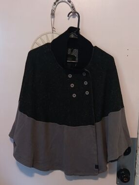 Vans Two-Tone Black and Gray Button-Front Cape Sweater